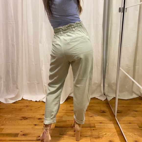 Zara Light Green Paper Bag Waist Jeans - Picture 3 of 6